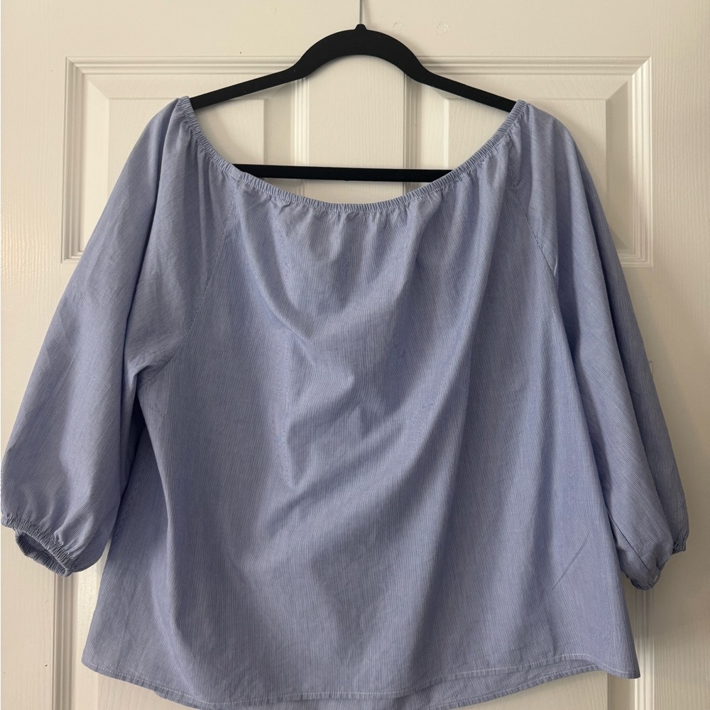 Maeve Anthropologie Sky Blue Poplin Off-Shoulder Blouse